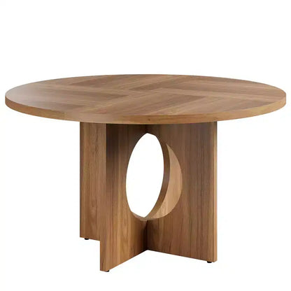 Table à manger ronde de 47" pour 4 à 6 personnes, meuble moderne et peu encombrant pour cuisine et salon avec base piédestal robuste