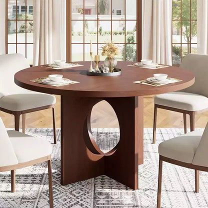 Table à manger ronde de 47" pour 4 à 6 personnes, meuble moderne et peu encombrant pour cuisine et salon avec base piédestal robuste