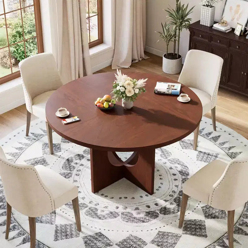 Table à manger ronde de 47" pour 4 à 6 personnes, meuble moderne et peu encombrant pour cuisine et salon avec base piédestal robuste