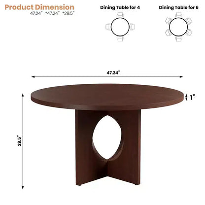 Table à manger ronde de 47" pour 4 à 6 personnes, meuble moderne et peu encombrant pour cuisine et salon avec base piédestal robuste