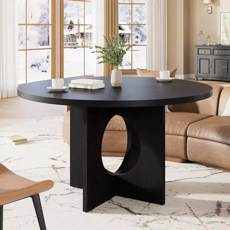 Table à manger ronde de 47" pour 4 à 6 personnes, meuble moderne et peu encombrant pour cuisine et salon avec base piédestal robuste