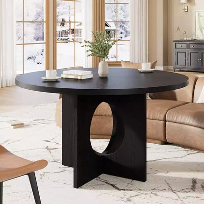 Table à manger ronde de 47" pour 4 à 6 personnes, meuble moderne et peu encombrant pour cuisine et salon avec base piédestal robuste