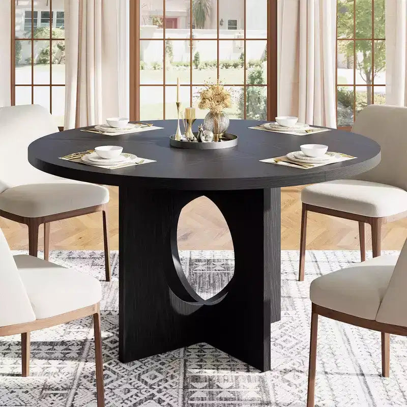 Table à manger ronde de 47" pour 4 à 6 personnes, meuble moderne et peu encombrant pour cuisine et salon avec base piédestal robuste