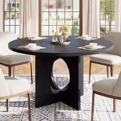 Table à manger ronde de 47" pour 4 à 6 personnes, meuble moderne et peu encombrant pour cuisine et salon avec base piédestal robuste