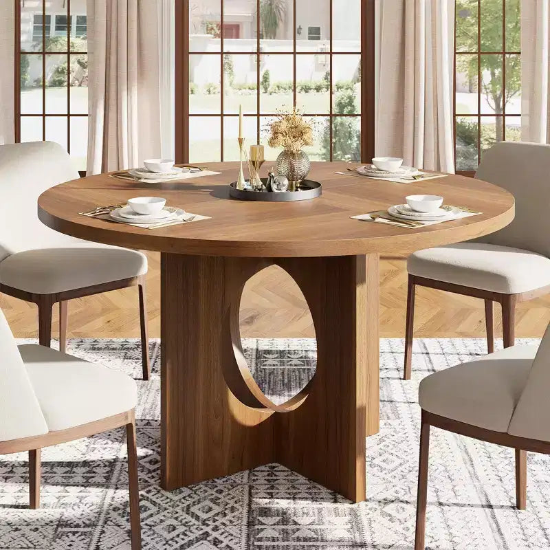 Table à manger ronde de 47" pour 4 à 6 personnes, meuble moderne et peu encombrant pour cuisine et salon avec base piédestal robuste