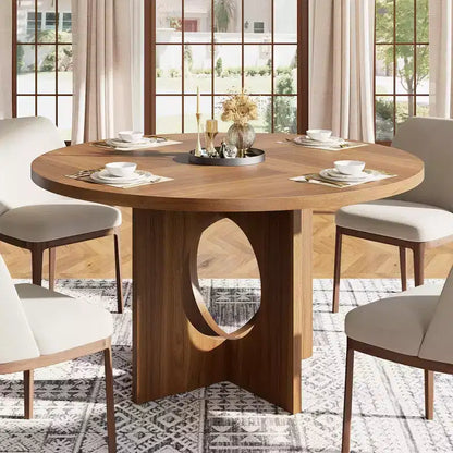 Table à manger ronde de 47" pour 4 à 6 personnes, meuble moderne et peu encombrant pour cuisine et salon avec base piédestal robuste
