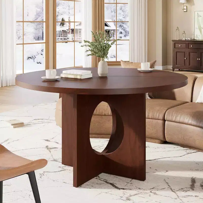 Table à manger ronde de 47" pour 4 à 6 personnes, meuble moderne et peu encombrant pour cuisine et salon avec base piédestal robuste