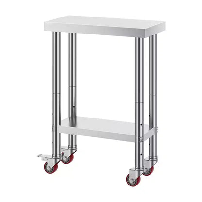 Stainless Steel Work Table 12 x 24 x 34 Inch with 4 Wheels, 700 LBS Load Capacity, 3 Adjustable Height Levels