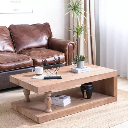 GDFStudio Peggie Farmhouse Wood Coffee Table with Open Storage Shelf