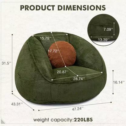 Hommpa Fauteuil poire ergonomique avocat vert avec fausse fourrure et mousse à mémoire de forme – Cadeau idéal pour adultes