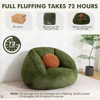 Hommpa Fauteuil poire ergonomique avocat vert avec fausse fourrure et mousse à mémoire de forme – Cadeau idéal pour adultes