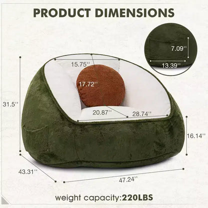 Hommpa Fauteuil poire ergonomique avocat vert avec fausse fourrure et mousse à mémoire de forme – Cadeau idéal pour adultes