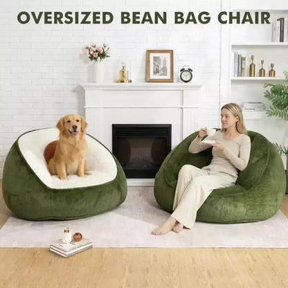 Hommpa Fauteuil poire ergonomique avocat vert avec fausse fourrure et mousse à mémoire de forme – Cadeau idéal pour adultes