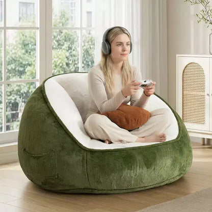 Hommpa Fauteuil poire ergonomique avocat vert avec fausse fourrure et mousse à mémoire de forme – Cadeau idéal pour adultes