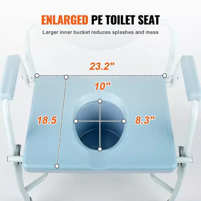 Chaise de toilettes d'appoint avec accoudoirs rabattables, capacité de 450 kg, hauteur réglable sur 5 niveaux
