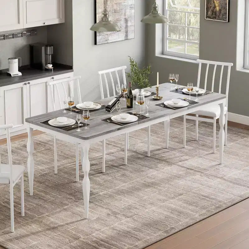 Rectangular Dining Table for 6, Rustic Farmhouse Kitchen Table with Large Tabletop, Long Wooden Dining Room Table with Heavy Duty Legs