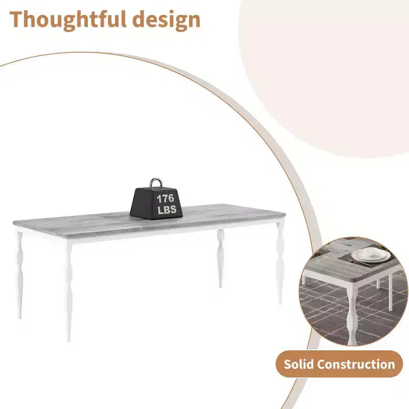 Table à manger rectangulaire pour 6 personnes, table de cuisine de style rustique/ferme avec grand plateau, longue table de salle à manger en bois avec pieds robustes