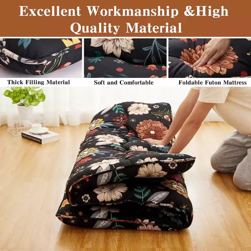 Matelas de sol futon japonais floral, tapis Tatami épais, matelas de sol pliable, matelas de sol enroulable pour dortoir, matelas de sol portable