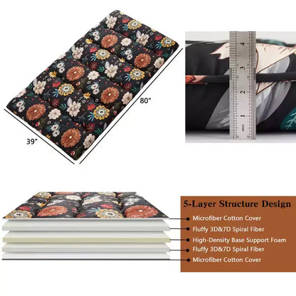 Matelas de sol futon japonais floral, tapis Tatami épais, matelas de sol pliable, matelas de sol enroulable pour dortoir, matelas de sol portable