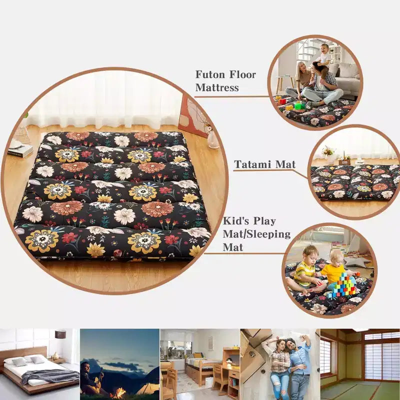 Matelas de sol futon japonais floral, tapis Tatami épais, matelas de sol pliable, matelas de sol enroulable pour dortoir, matelas de sol portable