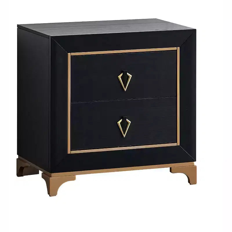 Passion Furniture Kramer Table de Chevet 2 Tiroirs Noir et Or 61 cm L