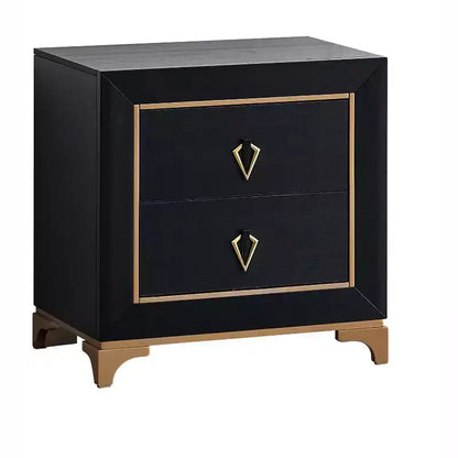 Passion Furniture Kramer Table de Chevet 2 Tiroirs Noir et Or 61 cm L