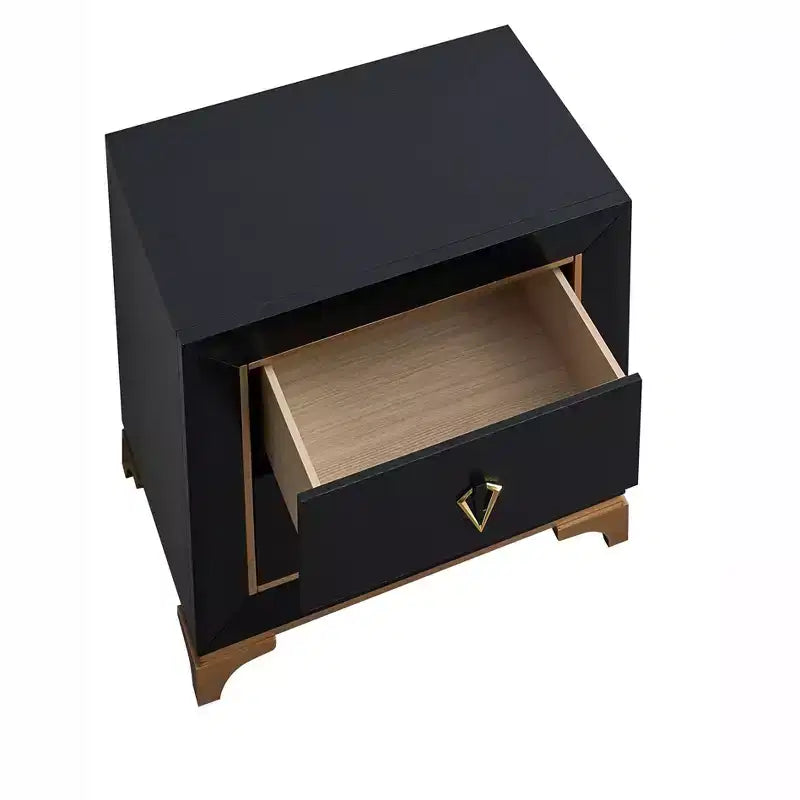 Passion Furniture Kramer Table de Chevet 2 Tiroirs Noir et Or 61 cm L