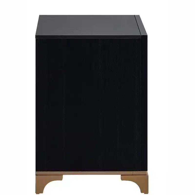 Passion Furniture Kramer Table de Chevet 2 Tiroirs Noir et Or 61 cm L
