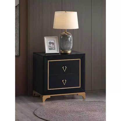Passion Furniture Kramer Table de Chevet 2 Tiroirs Noir et Or 61 cm L