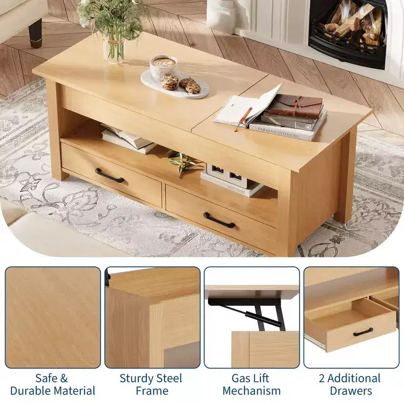 Table basse en bois - Table basse réglable, Table basse réglable en hauteur, Table basse moderne, Table basse élégante