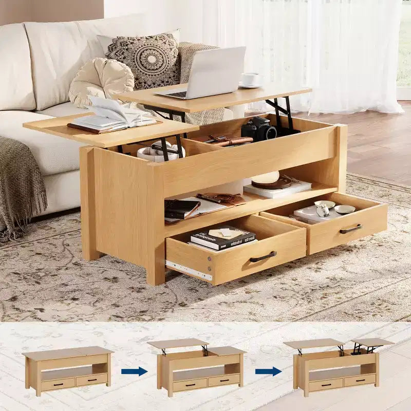 Table basse en bois - Table basse réglable, Table basse réglable en hauteur, Table basse moderne, Table basse élégante