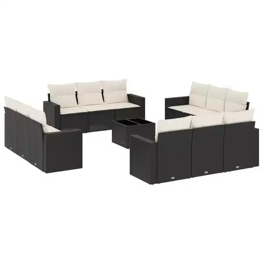 vidaXL Garden Sofa Set Black PE Rattan Large Adjustable Feet