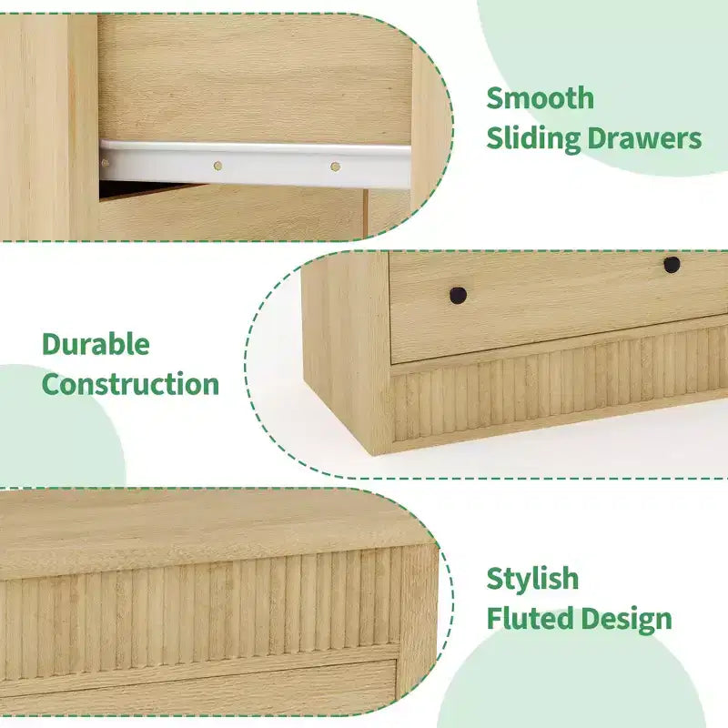 Commode à 7 tiroirs pour chambre à coucher, 137 cm de large, en bois, organiseur de rangement de style Mid-Century moderne, meuble TV de style ferme pour entrée