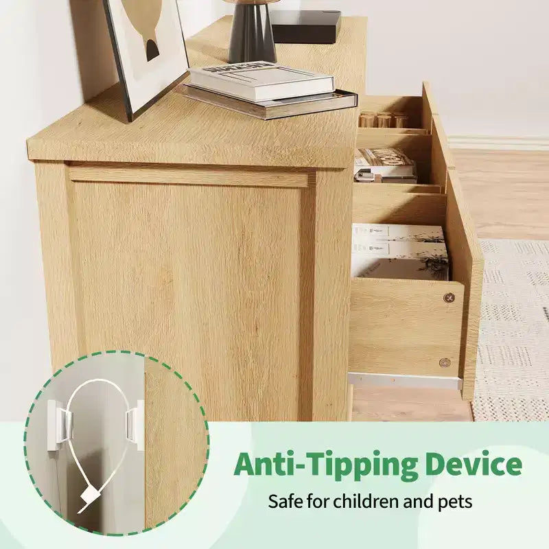 Commode à 7 tiroirs pour chambre à coucher, 137 cm de large, en bois, organiseur de rangement de style Mid-Century moderne, meuble TV de style ferme pour entrée