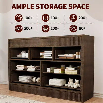 Commode à 7 tiroirs pour chambre à coucher, 137 cm de large, en bois, organiseur de rangement de style Mid-Century moderne, meuble TV de style ferme pour entrée