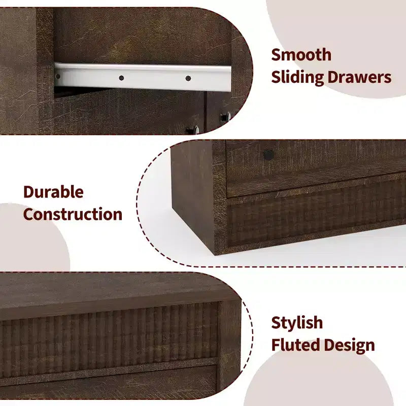 Commode à 7 tiroirs pour chambre à coucher, 137 cm de large, en bois, organiseur de rangement de style Mid-Century moderne, meuble TV de style ferme pour entrée