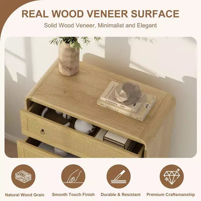 Commode 5 tiroirs pour chambre à coucher, commode moderne en rotin, commode moderne avec poignée en métal, commode en bois meuble TV pour chambre à coucher