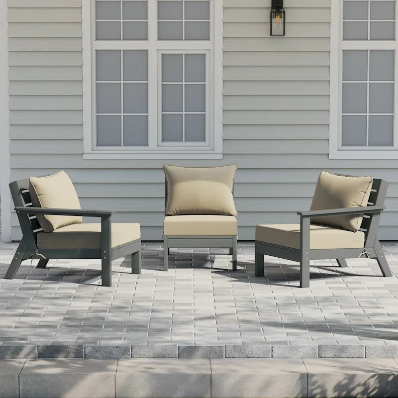Polytrends Birchwood Canapé d'extérieur en HDPE résistant aux intempéries pour terrasse avec coussins (3 pièces)