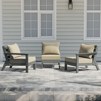 Polytrends Birchwood Canapé d'extérieur en HDPE résistant aux intempéries pour terrasse avec coussins (3 pièces)