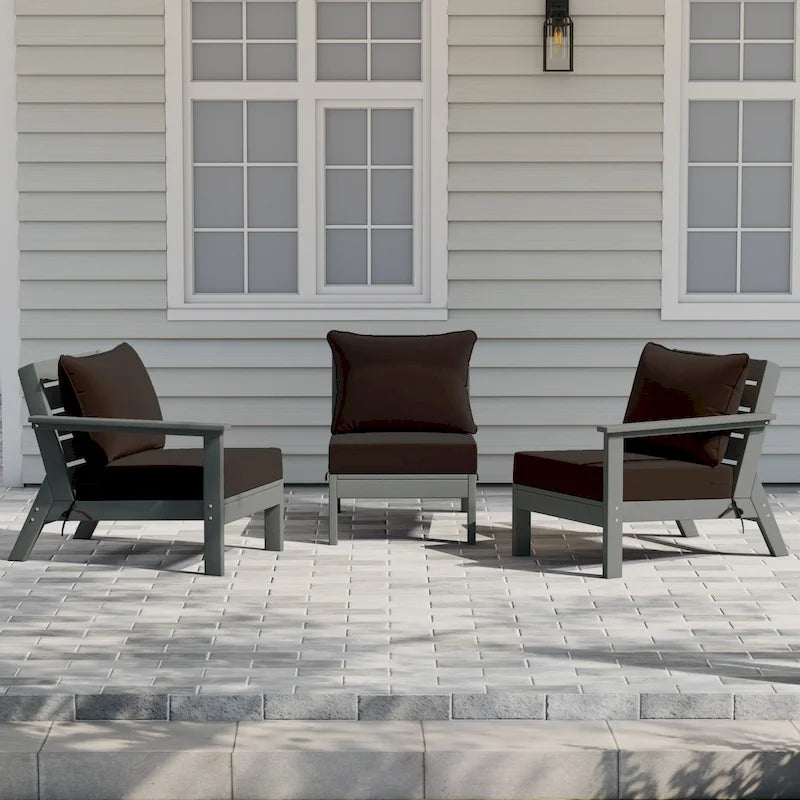Polytrends Birchwood Canapé d'extérieur en HDPE résistant aux intempéries pour terrasse avec coussins (3 pièces)
