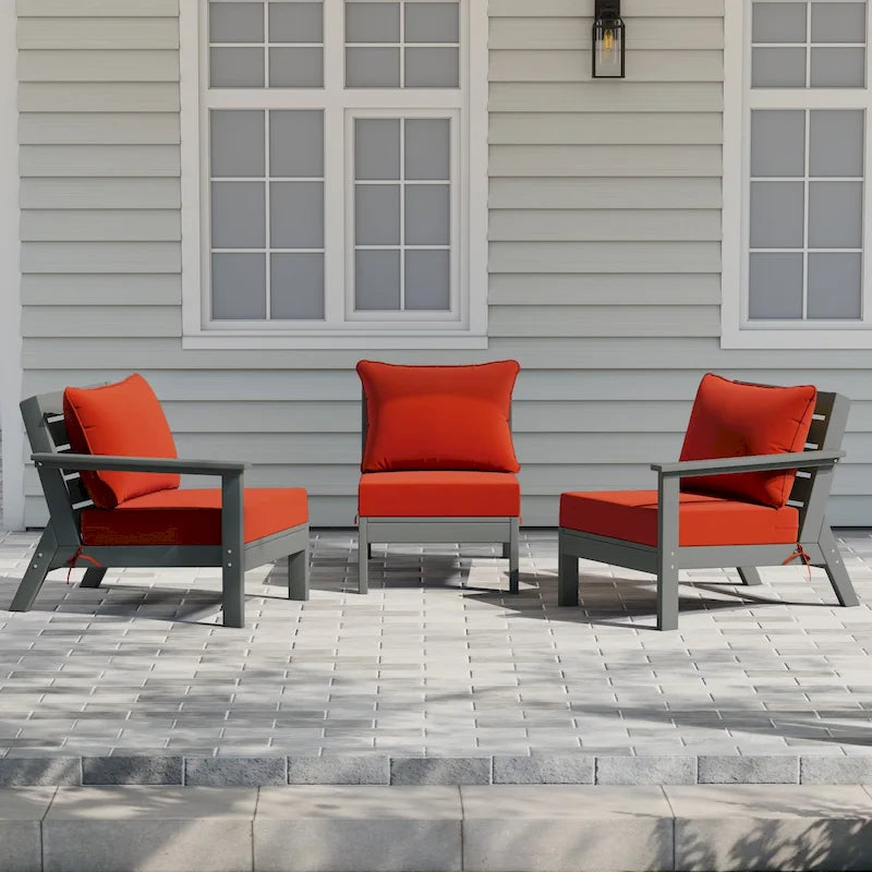 Polytrends Birchwood Canapé d'extérieur en HDPE résistant aux intempéries pour terrasse avec coussins (3 pièces)