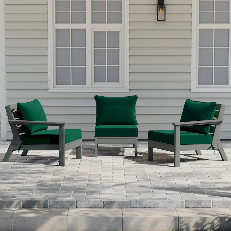 Polytrends Birchwood Canapé d'extérieur en HDPE résistant aux intempéries pour terrasse avec coussins (3 pièces)