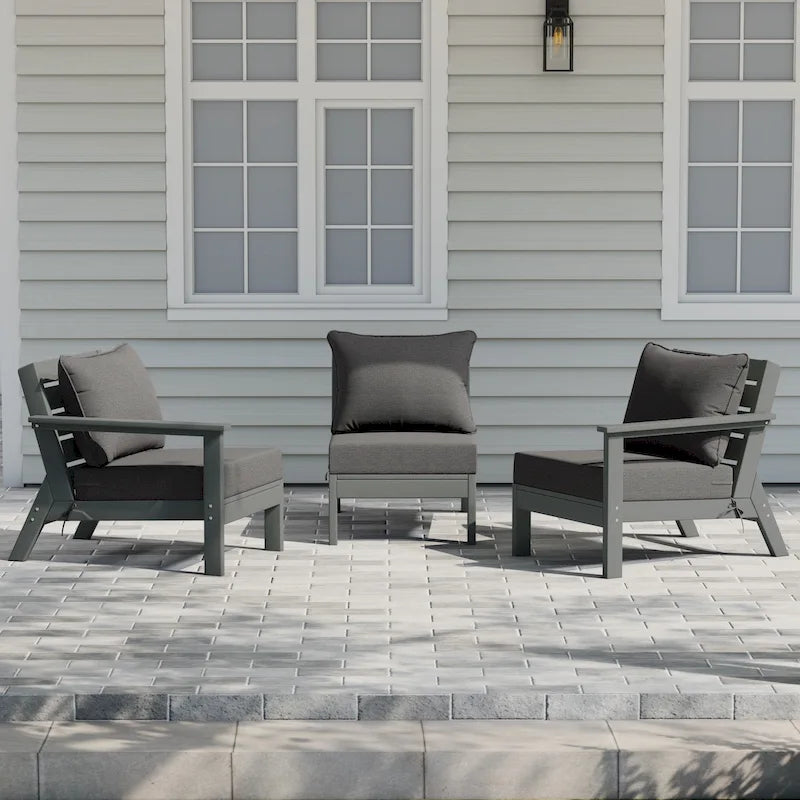 Polytrends Birchwood Canapé d'extérieur en HDPE résistant aux intempéries pour terrasse avec coussins (3 pièces)