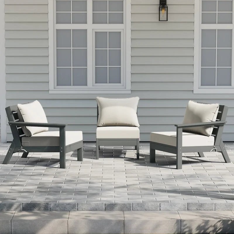 Polytrends Birchwood Canapé d'extérieur en HDPE résistant aux intempéries pour terrasse avec coussins (3 pièces)