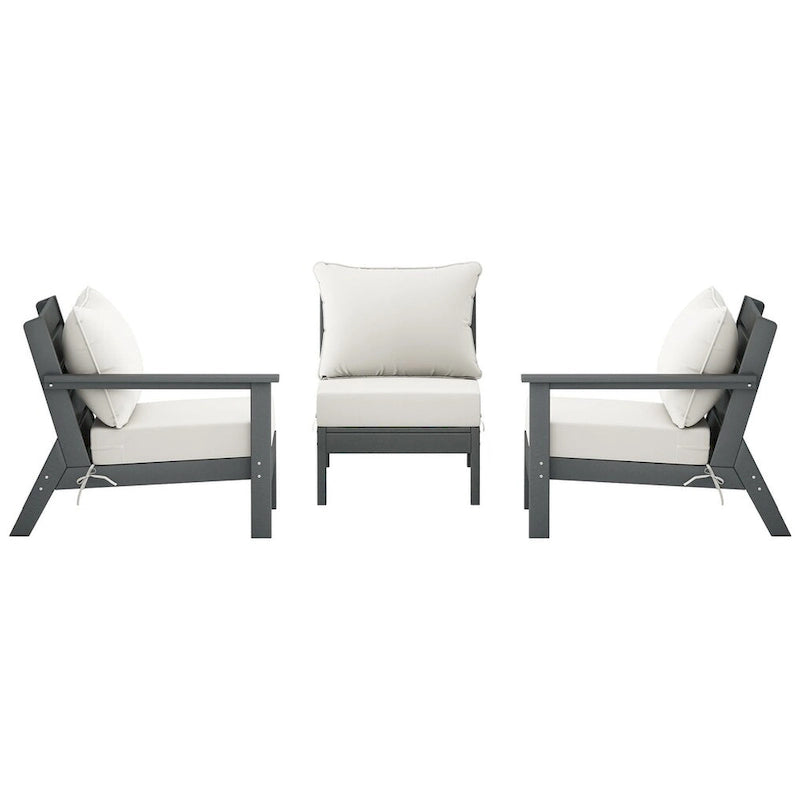 Polytrends Birchwood Canapé d'extérieur en HDPE résistant aux intempéries pour terrasse avec coussins (3 pièces)