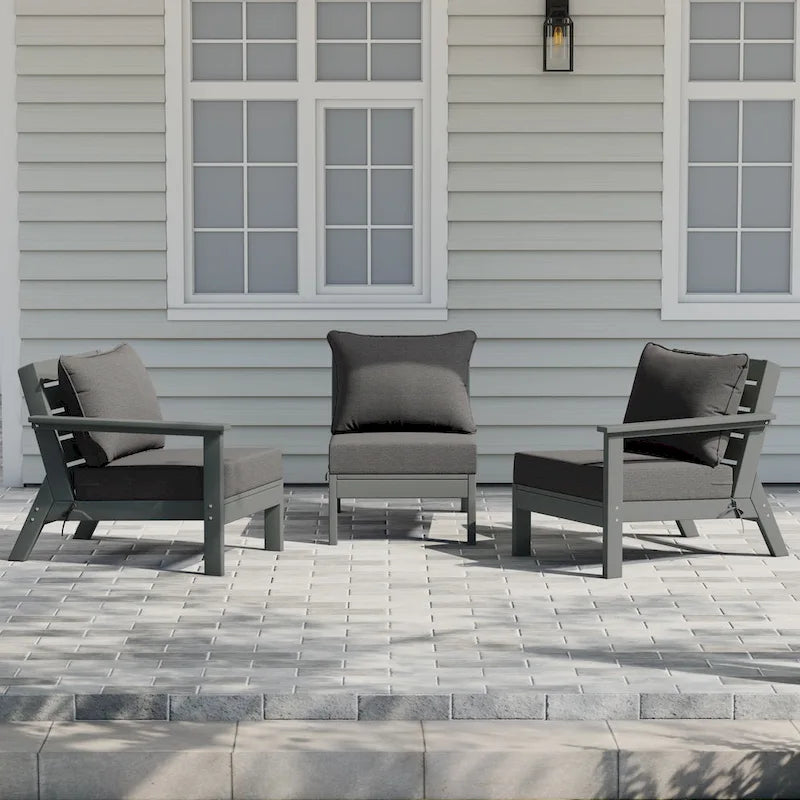 Polytrends Birchwood Canapé d'extérieur en HDPE résistant aux intempéries pour terrasse avec coussins (3 pièces)