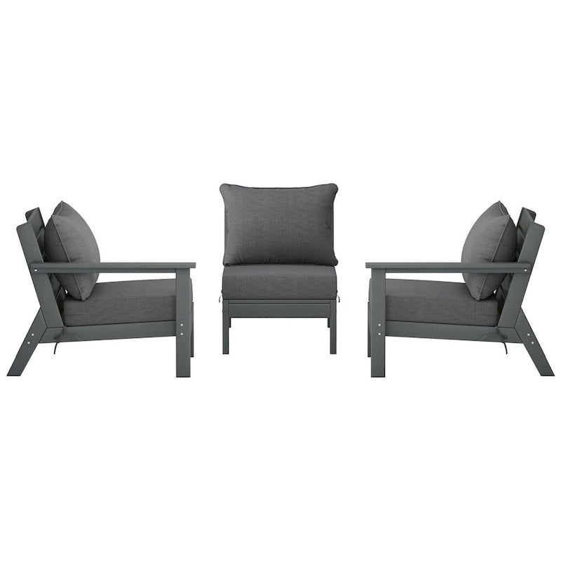 Polytrends Birchwood Canapé d'extérieur en HDPE résistant aux intempéries pour terrasse avec coussins (3 pièces)