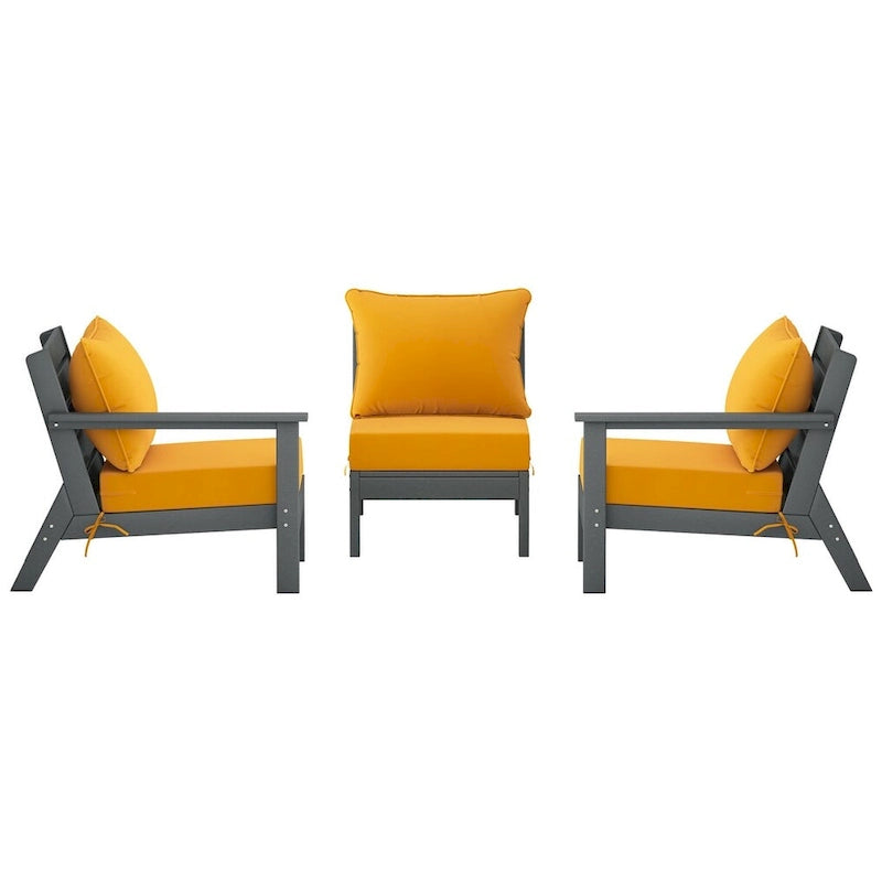 Polytrends Birchwood Canapé d'extérieur en HDPE résistant aux intempéries pour terrasse avec coussins (3 pièces)