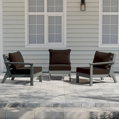 Polytrends Birchwood Canapé d'extérieur en HDPE résistant aux intempéries pour terrasse avec coussins (3 pièces)