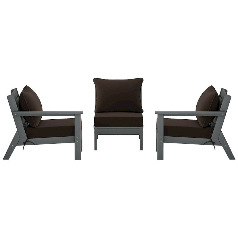 Polytrends Birchwood Canapé d'extérieur en HDPE résistant aux intempéries pour terrasse avec coussins (3 pièces)